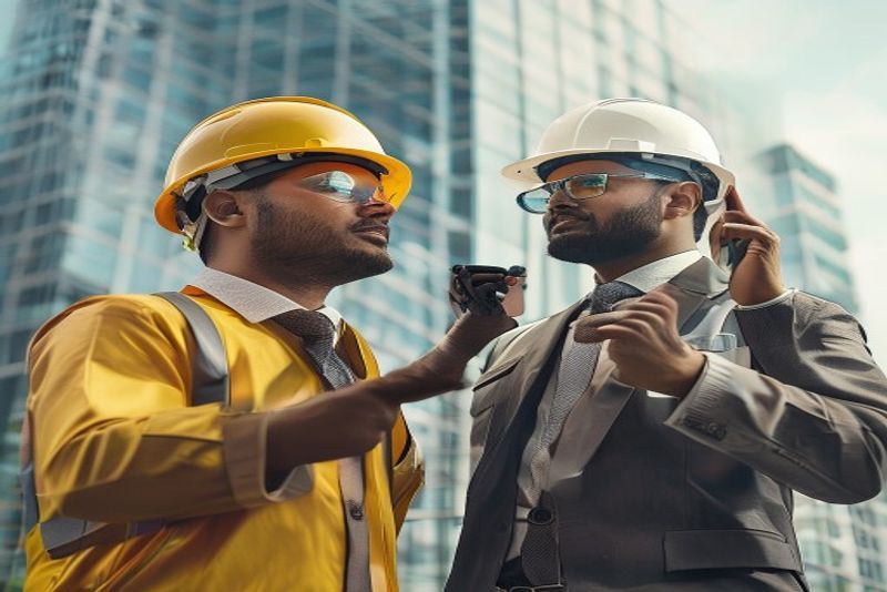 Sarovar Builders Indian site engineers supervising bungalow construction in Indore