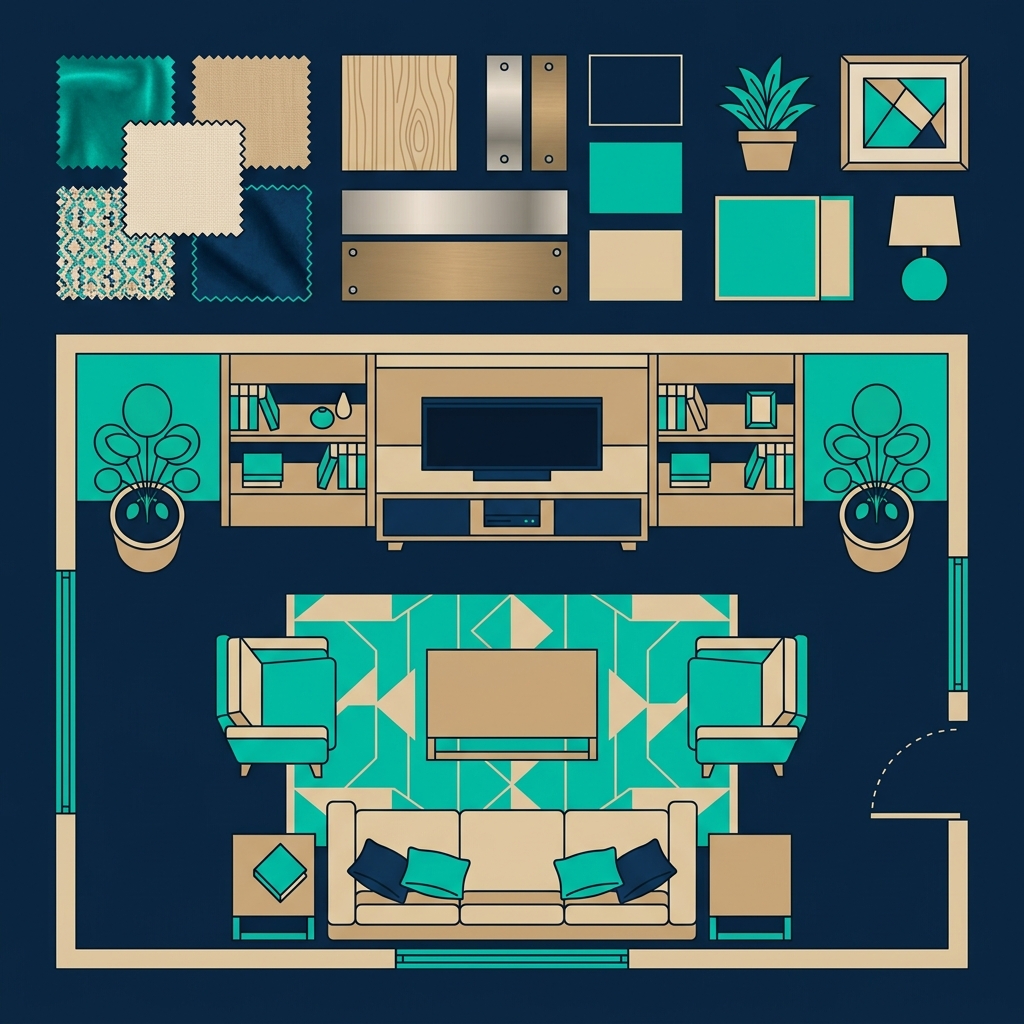 Interior design mood board for a modern Indian home living space